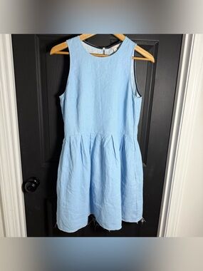 GAP Sky Blue Sleeveless Pleated Linen Blend Mini Dress Vintage